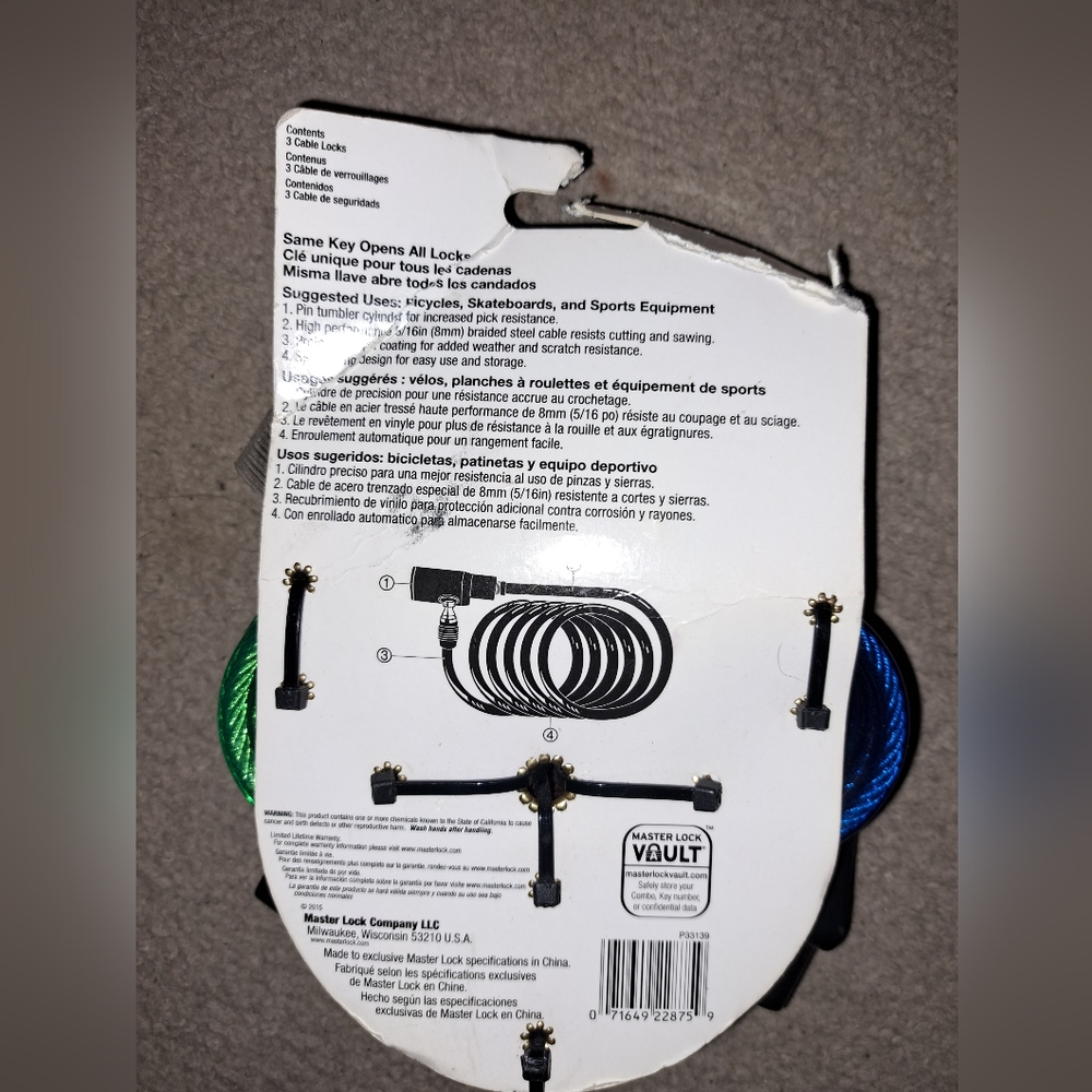 Master Lock Keyed Security Cable 3pk - Picture 3 of 4